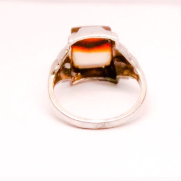 Art Deco Sterling Agate Ring - Picture 3 of 5
